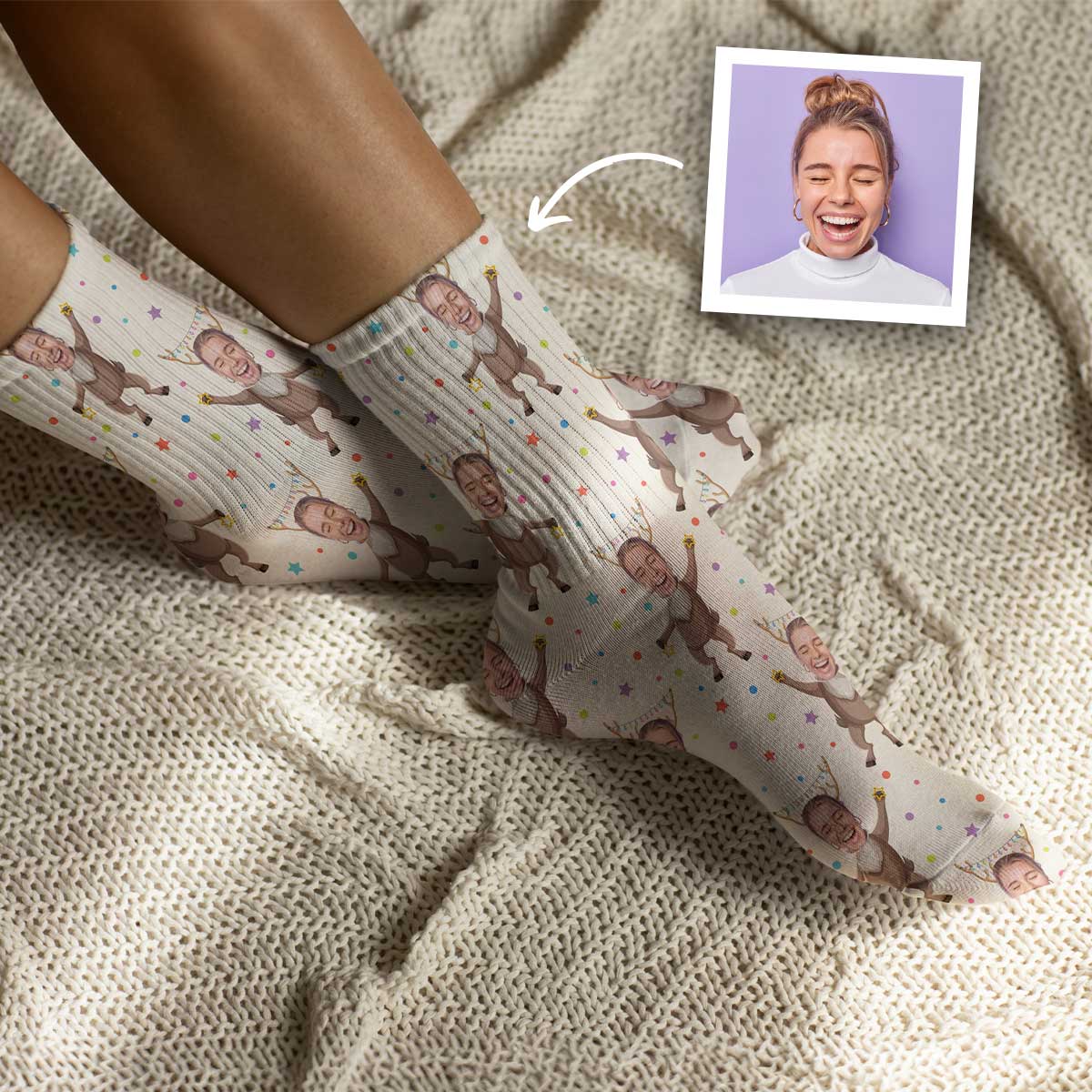 Weihnachtssocken Multi-Gesicht mit verschiedenen Hintergründen, Fotogeschenk, Witzige Geschenke, Romantische Geschenke, Hochzeitsgeschenk, Geschenk, Geschenkidee