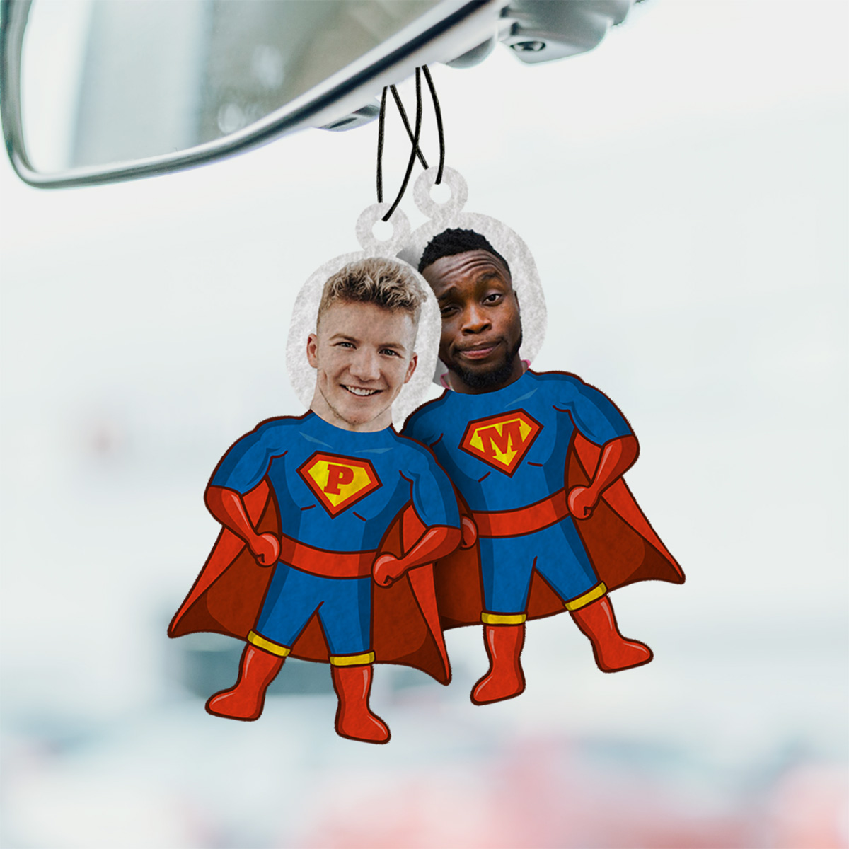 Personalisierbarer Superheld Duftbaum 2er Set mit Gesicht, Vatertagsgeschenk, Geschenk Papa, Fotogeschenk, Geburtstagsgeschenk, Geschenk Männer, Geschenk Freund, Geschenk Bruder, Witzige Geschenke, Romantische Geschenke, Hochzeitsgeschenk, Kleine Geschenke, Geschenk, Geschenkidee