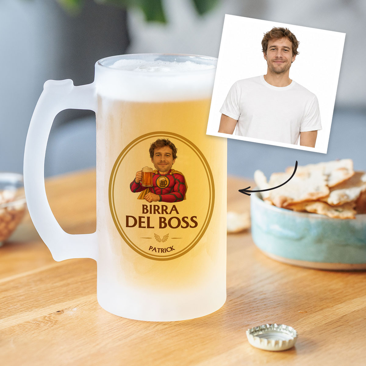 Personalisierter Bierkrug Superheld mit Gesicht und Foto, Fotogeschenk, Geschenk, Geschenkidee