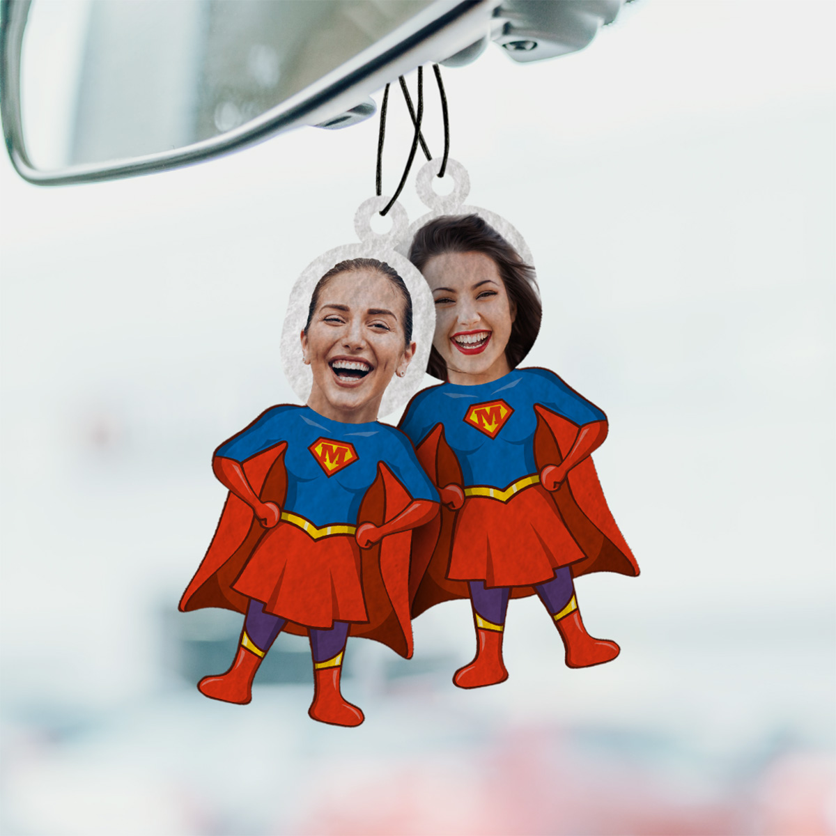Personalisierbarer Superheldin Duftbaum 2er Set mit Gesicht, Geschenk Papa, Fotogeschenk, Geburtstagsgeschenk, Geschenk Männer, Geschenk Freund, Geschenk Bruder, Geschenke Frauen, Geschenke Freundin, Geschenk Schwester, Geschenk Mama, Witzige Geschenke, Kleine Geschenke, Geschenk, Geschenkidee