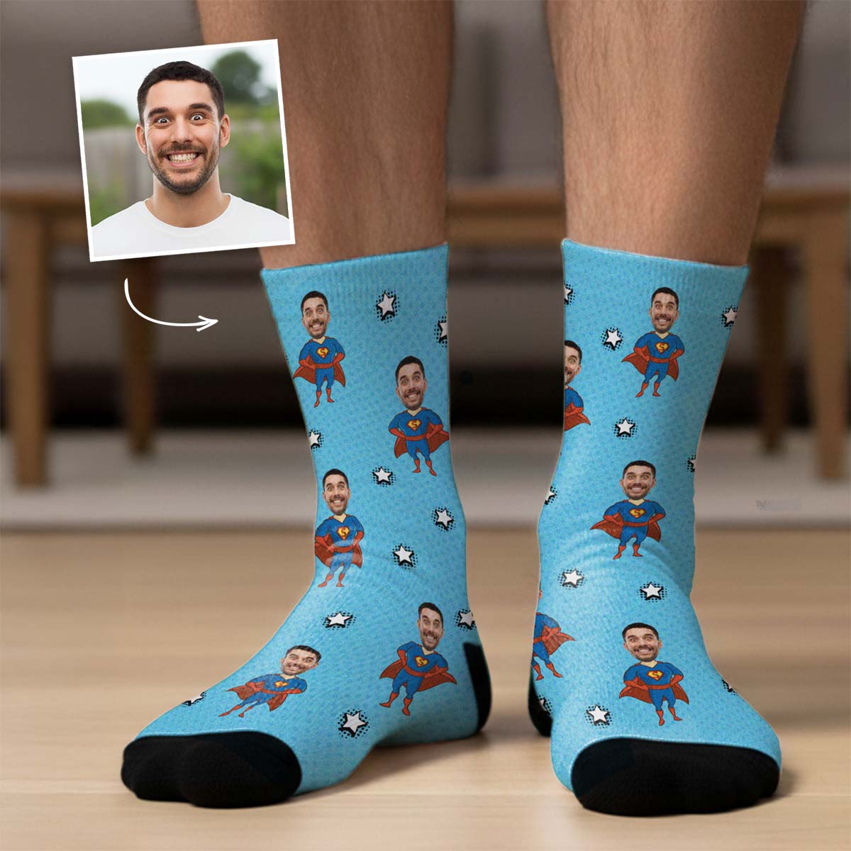 Personalisierbare Socken mit Gesicht und Superhelden, Fotogeschenk, Geburtstagsgeschenk, Geschenk Männer, Geschenk Freund, Geschenk Bruder, Geschenke Frauen, Geschenke Freundin, Geschenk Schwester, Geschenk Mama, Geschenk Papa, Witzige Geschenke, Romantische Geschenke, Hochzeitsgeschenk, Geschenk, Geschenkidee
