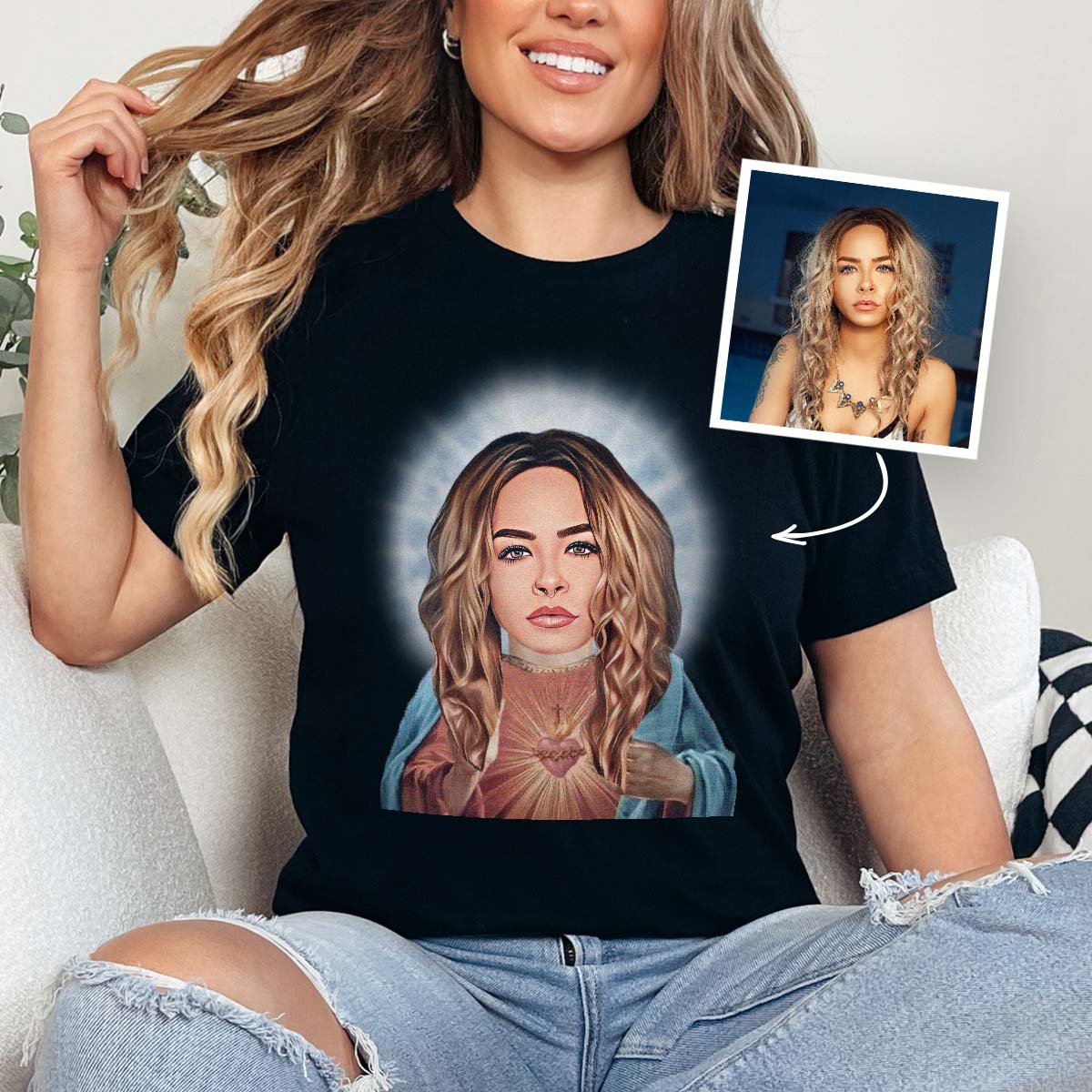 Personalisierbares T-Shirt mit Heiligenschein und Gesicht, Geschenke Frauen, Geschenke Freundin, Geschenk Schwester, Geschenk Mama, Witzige Geschenke, Romantische Geschenke, Hochzeitsgeschenk, Kleine Geschenke, Geschenk, Geschenkidee