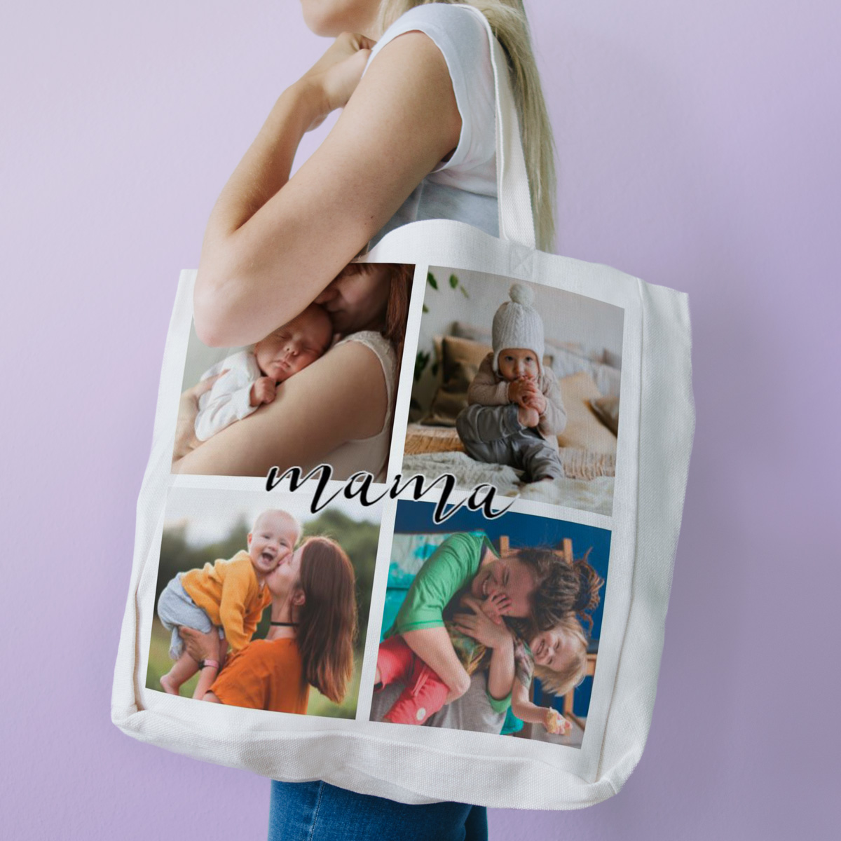 Tasche mit 4 Bildern und Text