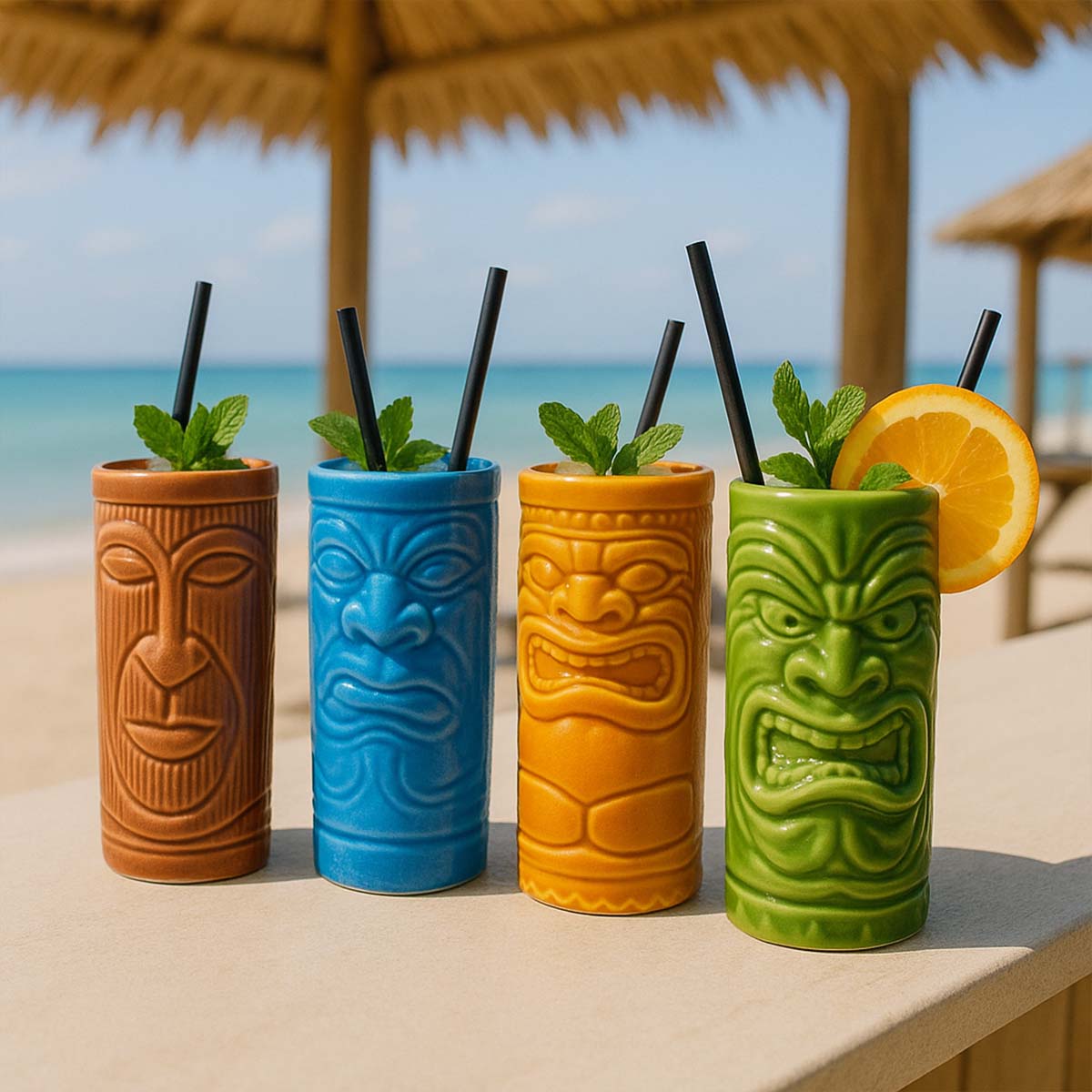 Tiki Cocktailbecher 4er-Set, Witzige Geschenke, Romantische Geschenke, Hochzeitsgeschenk, Kleine Geschenke, Geschenk, Geschenkidee