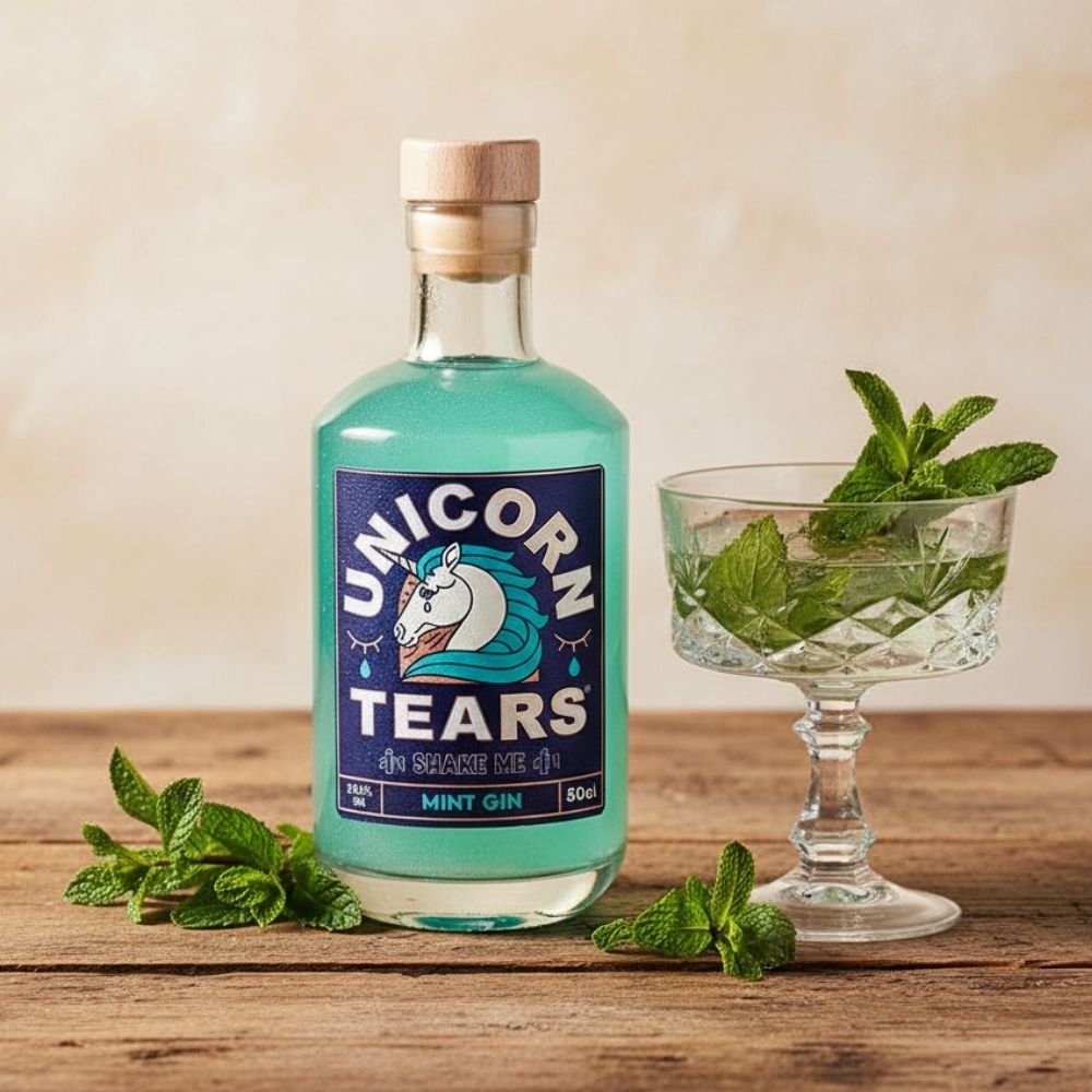 Einhorn-Tränen Gin mit Minze, Witzige Geschenke, Romantische Geschenke, Hochzeitsgeschenk, Geschenk, Geschenkidee