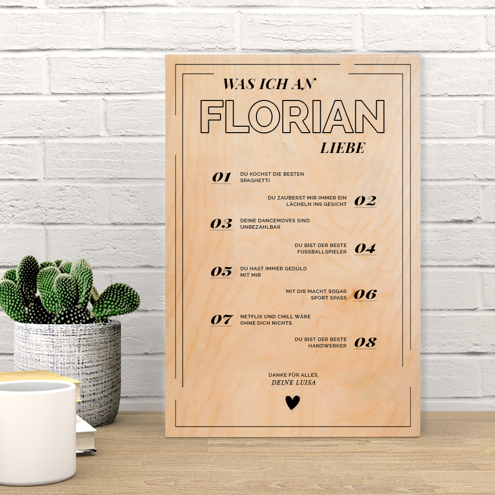 Personalisierbares Holzbild - Was Ich An Dir Liebe geschenke für freund personalisierbares holzbild was ich an dir liebe