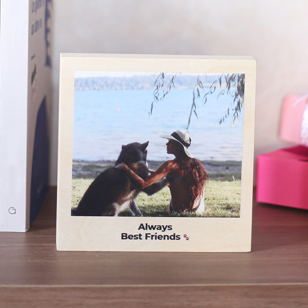 Personalisierbarer Holzblock mit Foto und Text tiergeschenke quadratisches bild mit foto und text