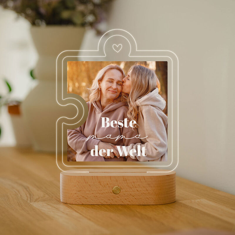 Personalisierbare LED-Lampe Puzzle Teil mit Foto und Text