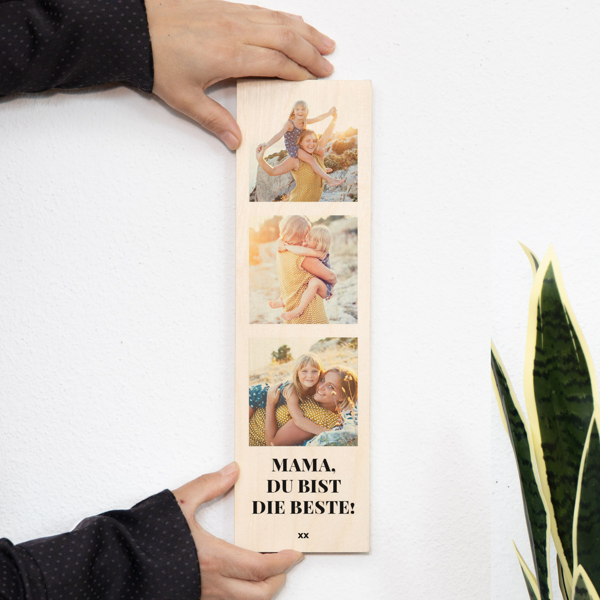 Geschenke für Mama personalisierbares Holzbild mit drei Fotos