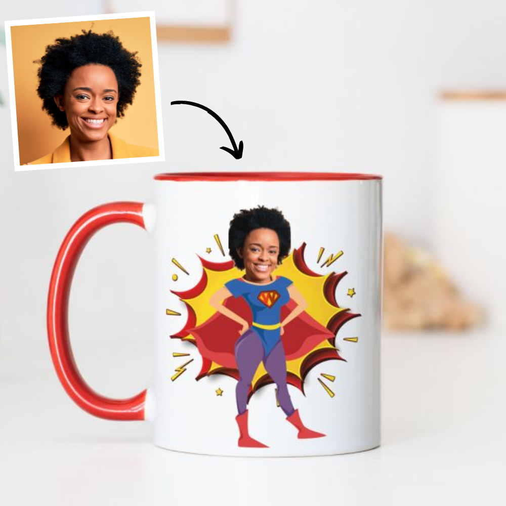 Personalisierbare Superhelden Tasse mit Gesicht Geschenke für Mama personalisierbare Tasse mit Superheldin