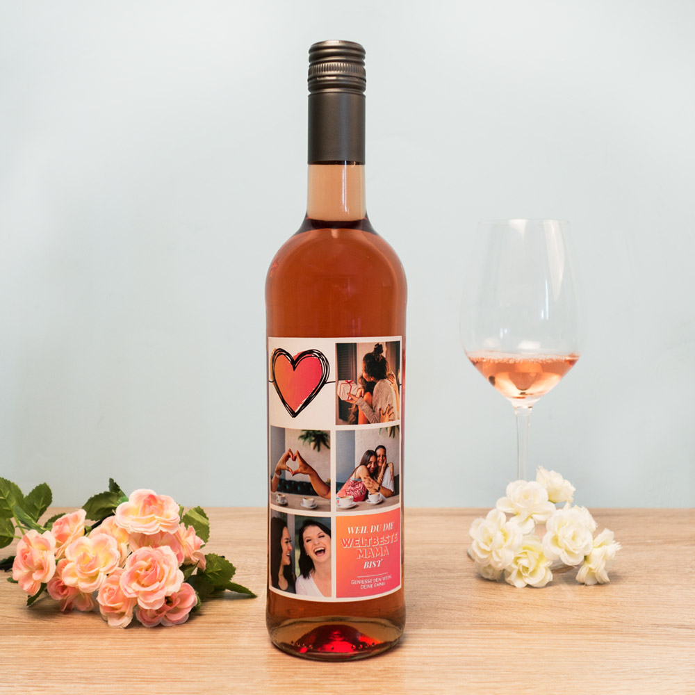 Geschenke für Mama personalisierbarer Rosewein mit BIlder und Text Geschenke für Mama personalisierbarer Rosewein mit BIlder und Text