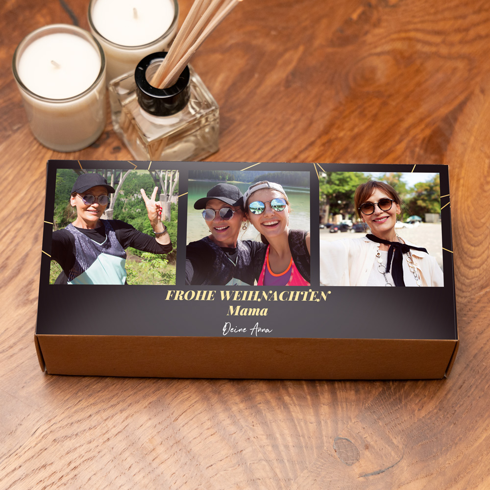 Weihnachtsgeschenke für Mama Duftkerzen und Diffuser Set mit 3 Bildern und Text