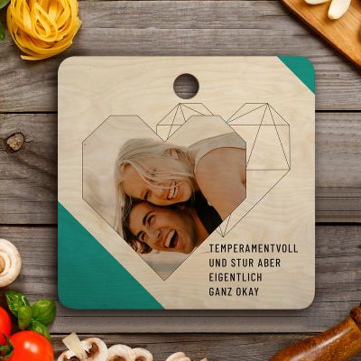 Personalisierbares Schneidebrett mit Foto, Text und Herz Personalisierbares Schneidebrett mit Foto, Text und Herz