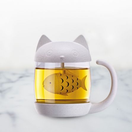 Katzen Teeglas mit Fisch Tee-Ei