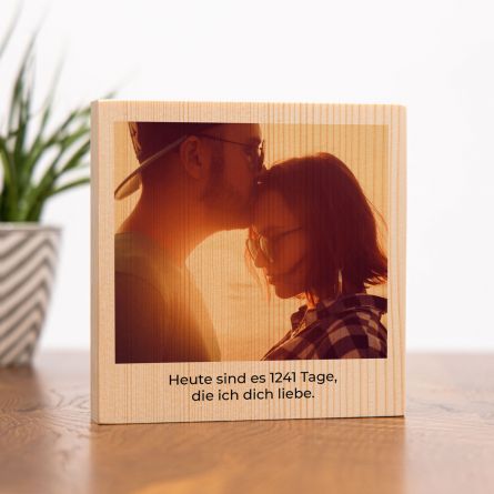 Quadratisches Holzbild mit Bild und Text