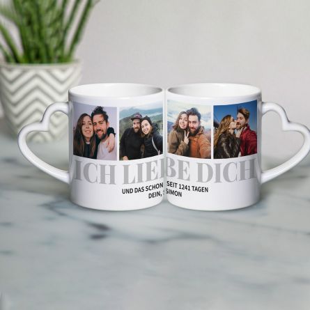 Herzhenkel-Tasse mit 4 Bilder und Text