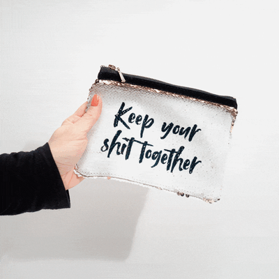 Personalisierbare Pailletten Clutch mit Text