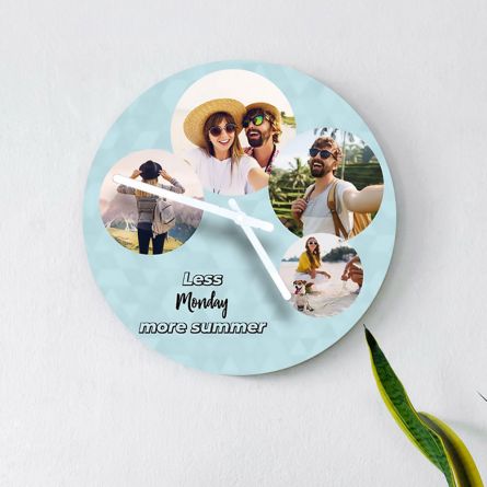 Wanduhr mit 4 Bildern und Text