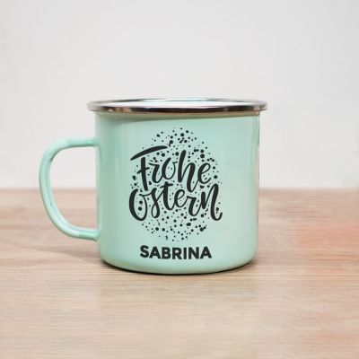 Metalltasse Frohe Ostern mit Text Metalltasse Frohe Ostern mit Text